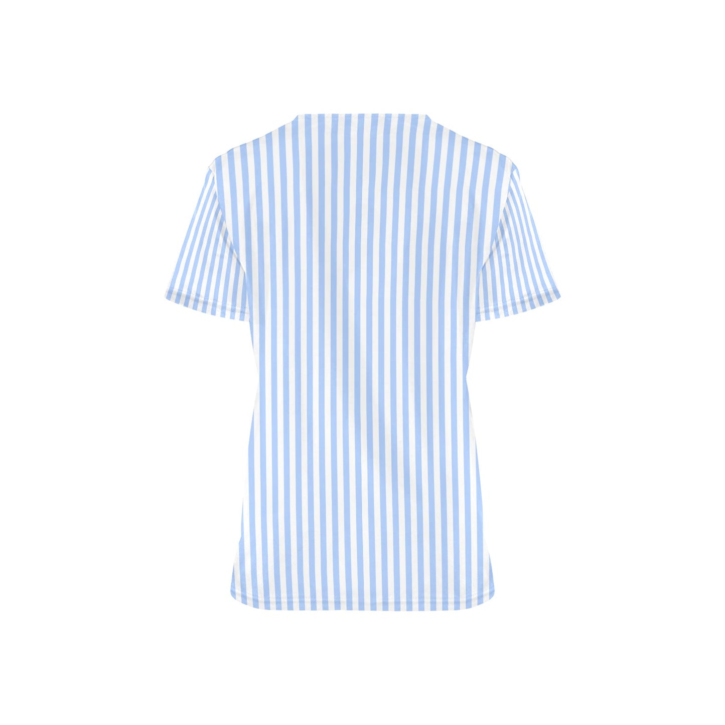 Light Blue Striped Medical Scrubs Top Women, Vertical Stripe Ladies Female Plus Size Nursing Nurse Vet Veterinary Assistant Uniform Pockets