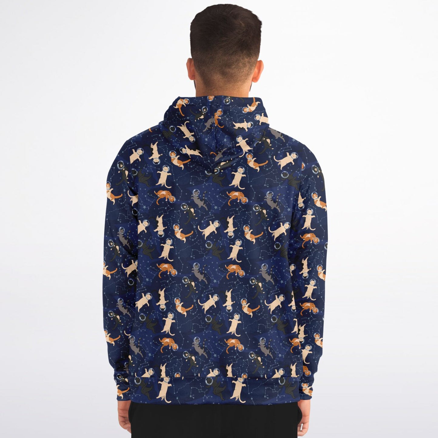 Cats in Space Zip Up Hoodie, Kittens Full Zipper Pocket Men Women Unisex Adult Aesthetic Graphic Cotton Fleece Hooded Sweatshirt - Starcove Fashion