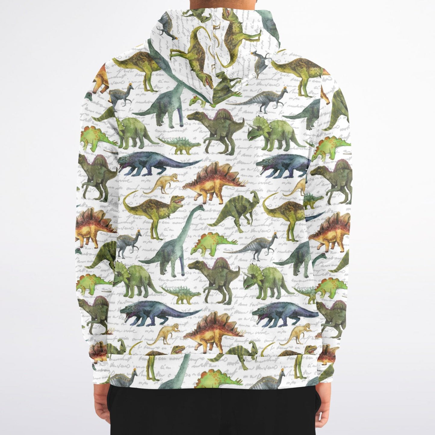 Dinosaur Zip Up Hoodie, Dino Trex Green White Cute Full Zipper Men Women Male Ladies Adult Aesthetic Graphic Cotton Hooded Sweatshirt Pockets