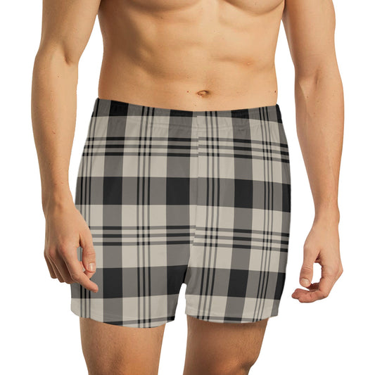 Grey Black Plaid Men Pajama Shorts, Short Sleep Lounge PJ Bottoms Sleepwear Boxer Shorts Male Guys Pyjamas Soft