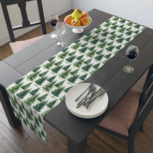 Christmas Trees Table Runner, Green Watercolor Holiday Xmas Vintage Festive Home Decor Decoration Theme Tablecloth Linen - Starcove Fashion