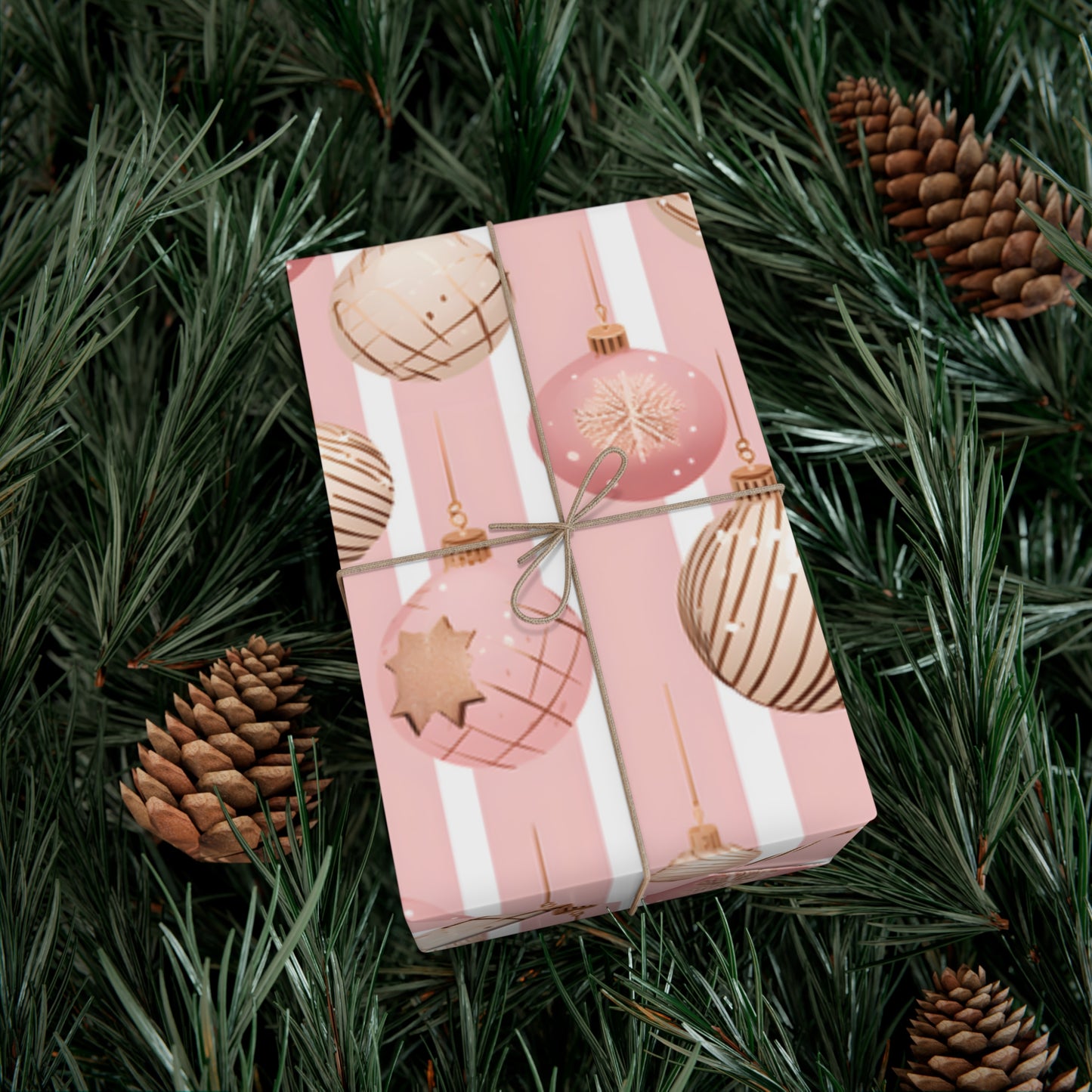 Pink Christmas Wrapping Paper, Ornaments Stripes Print Art Packing Holiday Gift Wrap Decorative Vintage Xmas Present Wrapper Roll Starcove Fashion