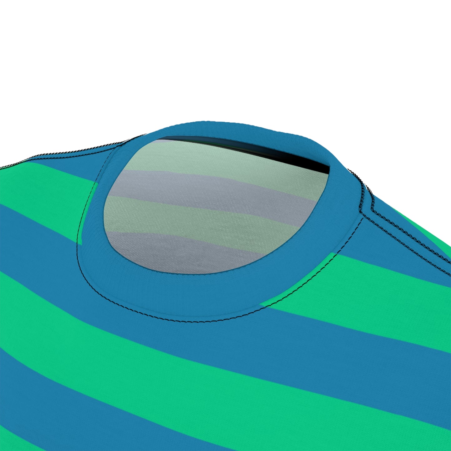 Green Blue Striped Tshirt, Bold Wide Designer Graphic Aesthetic Lightweight Heavyweight Crewneck Men Women Tee Short Sleeve Shirt Starcove Fashion