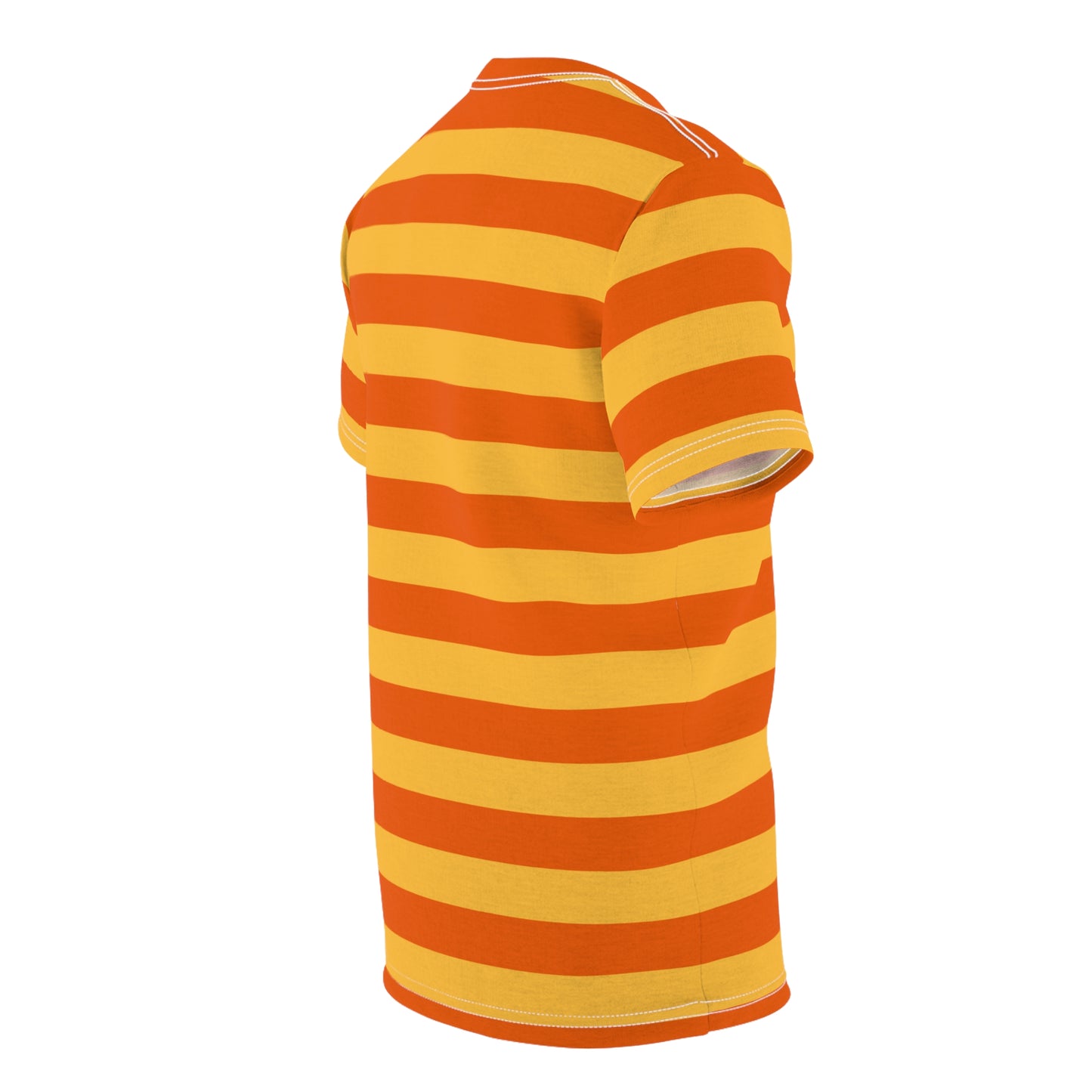 Orange and Yellow Striped Tshirt, Horizontal Bold Stripes Designer Lightweight Heavyweight Crewneck Men Women Tee Top Short Sleeve Shirt