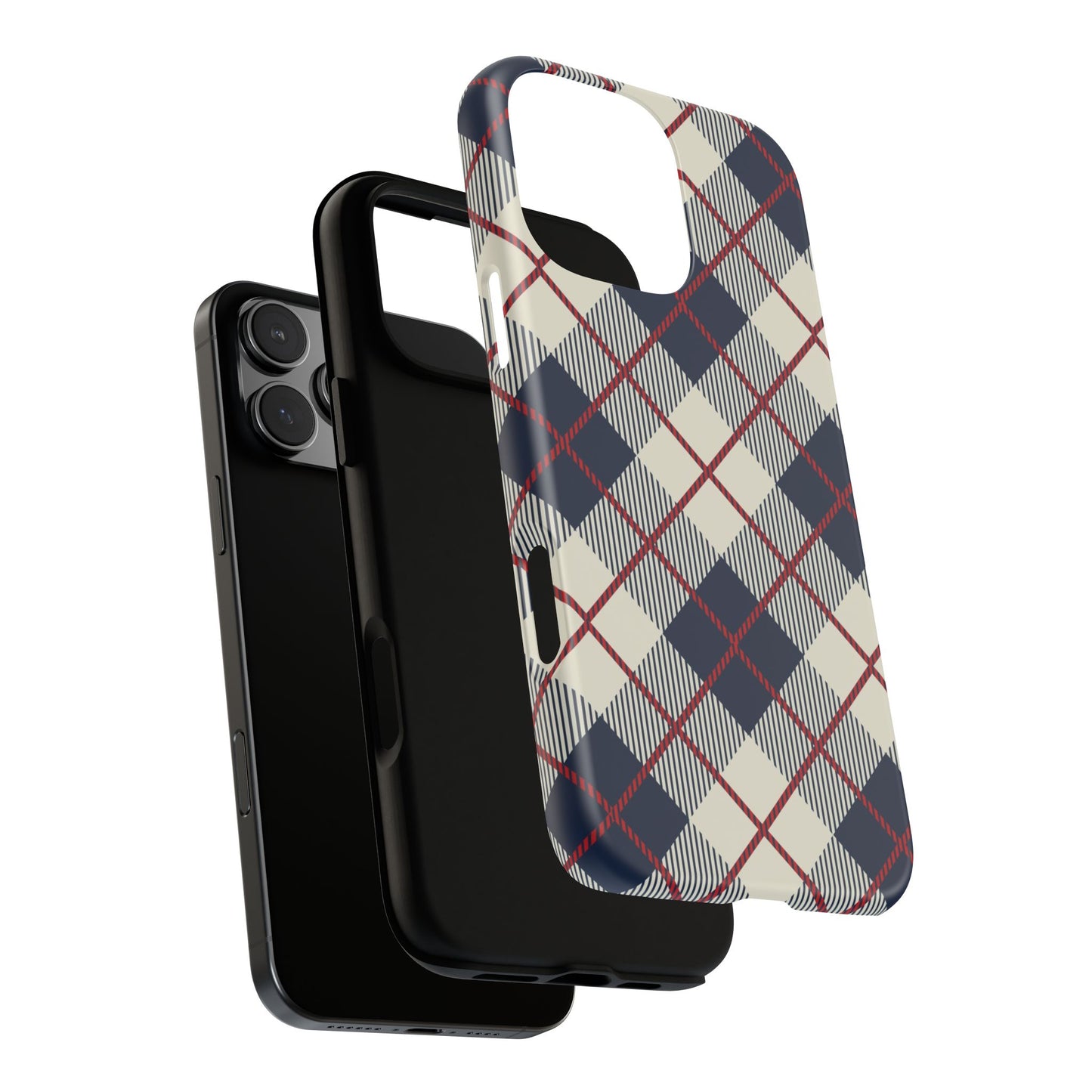 Blue Plaid iPhone 16 15 14 13 Tough Case, Checkered Check Tartan Cute 12 11 8 Plus X Xr Xs Pro Max Samsung S24 S23 S22 Galaxy Pixel Cover
