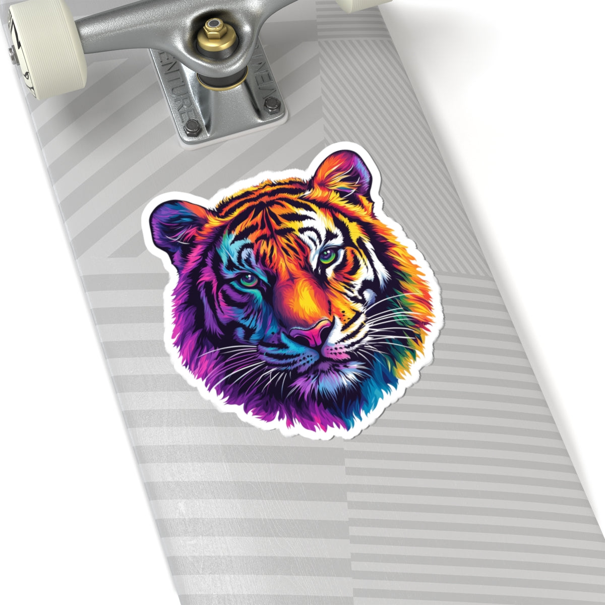 Rainbow Tiger Face Sticker Decal, Animal Wild Cat Fun Art Vinyl Laptop Cute Waterbottle Tumbler Car Waterproof Bumper Clear Die Cut Wall