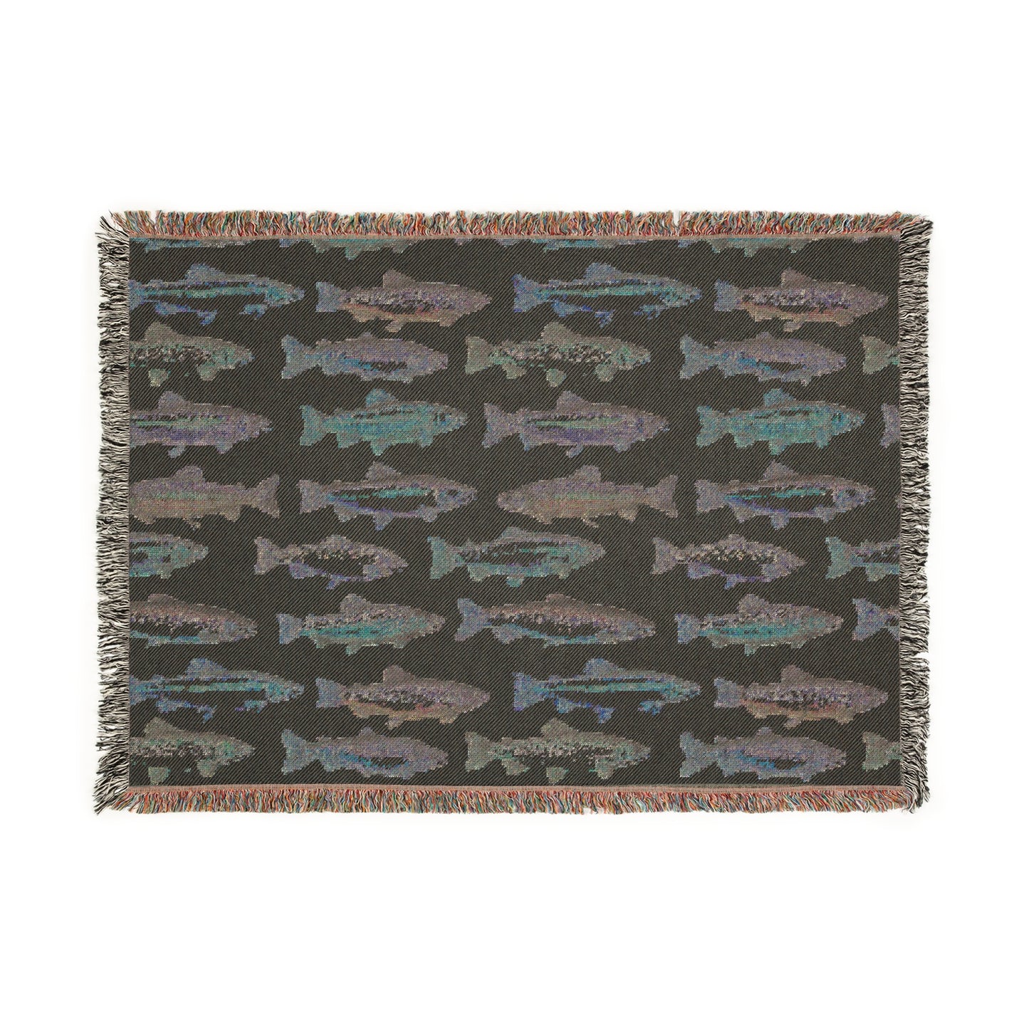 Rainbow Trout Woven Throw Blanket Tapestry, Fishing Lake House Camping Cotton Fringe Warm Adult Kids Small Large Sofa Bed 50x60 Decorative