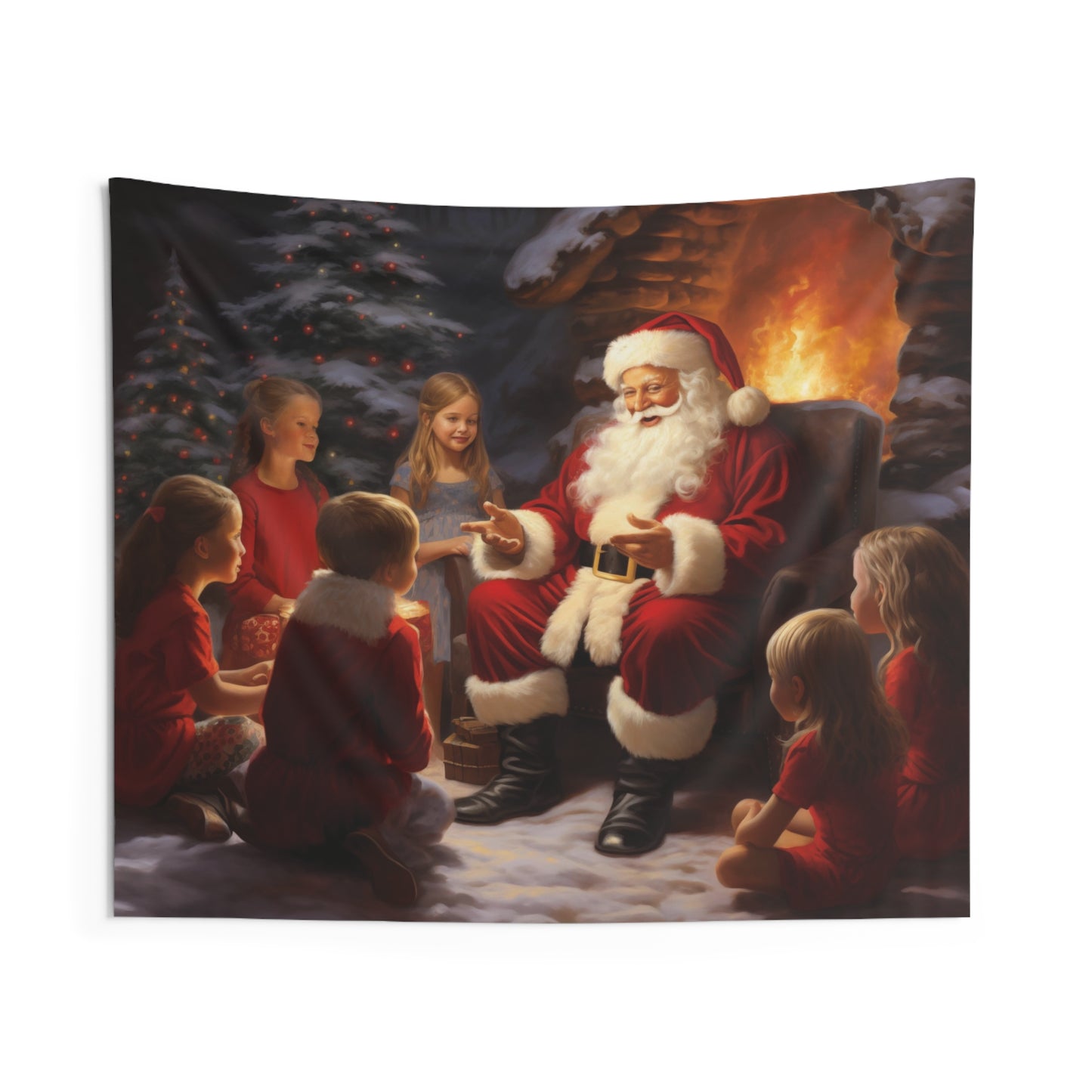 Santa Claus Tapestry, Children Christmas Stories Wall Art Hanging Landscape Cool Unique Aesthetic Large Small Decor Bedroom Nursery Kids Starcove Fashion