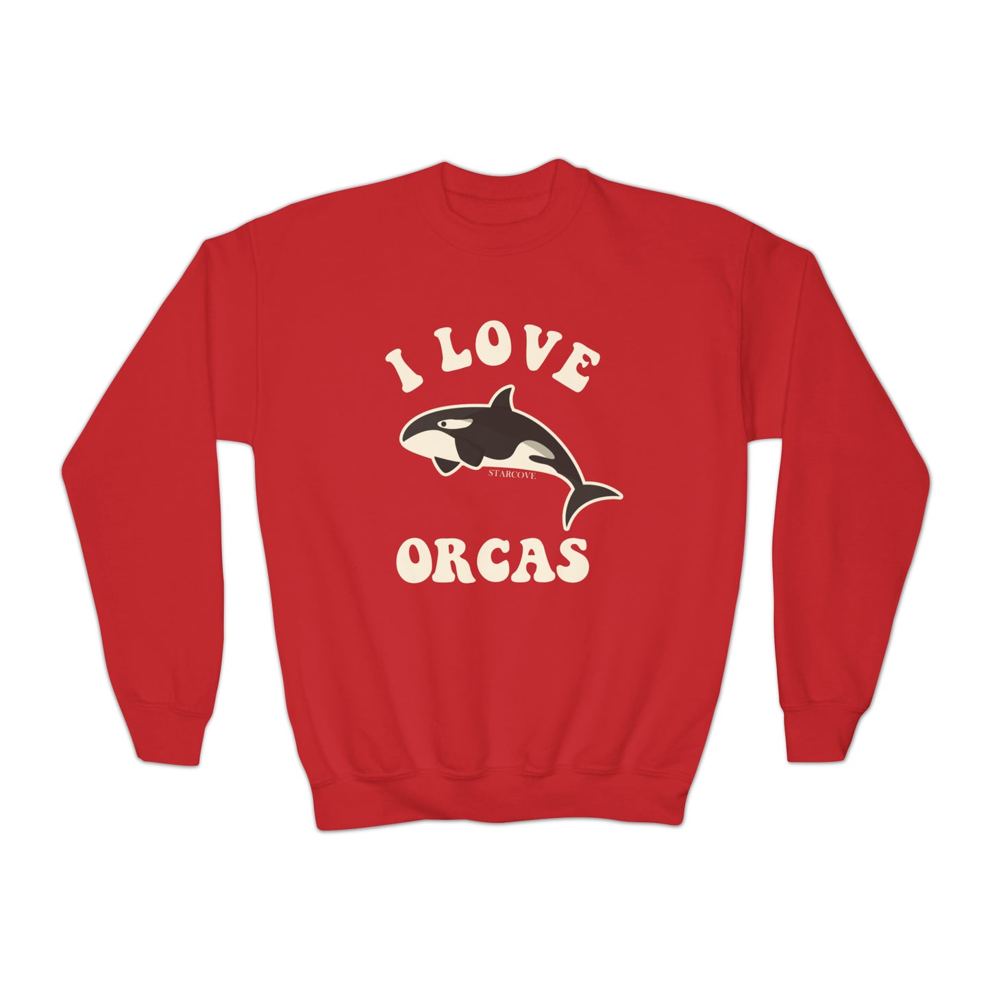 I Love Orcas Kids Sweatshirt, Killer Whales Ocean Beach Gift Graphic Sea Youth Crewneck Girls Boys Children Pullover