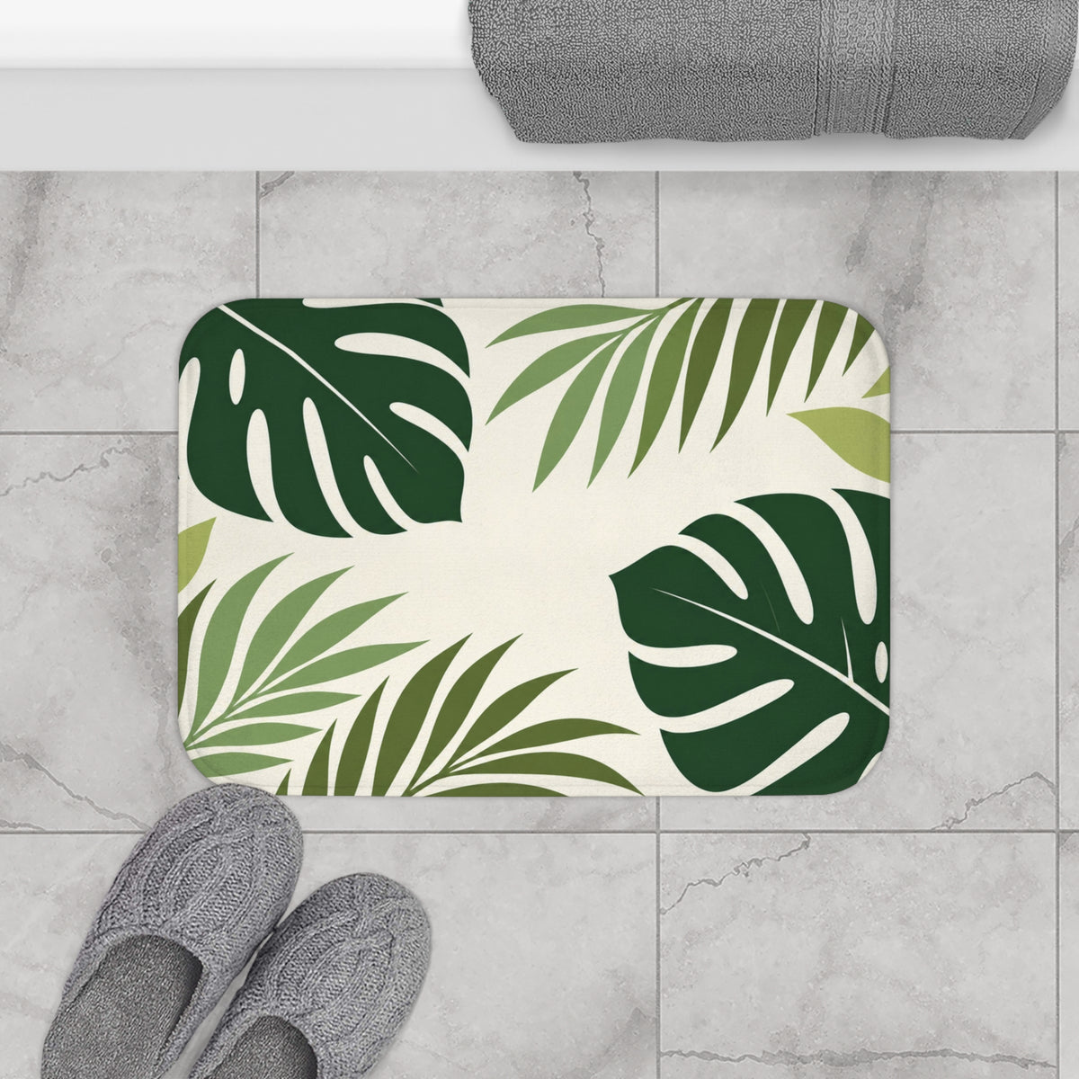 Monstera Leaf Bath Mat, Abstract Tropical Green Memory Foam Shower Bathroom Decor Non Slip Floor Large Small Washable Quick Dry Luxury Rug
