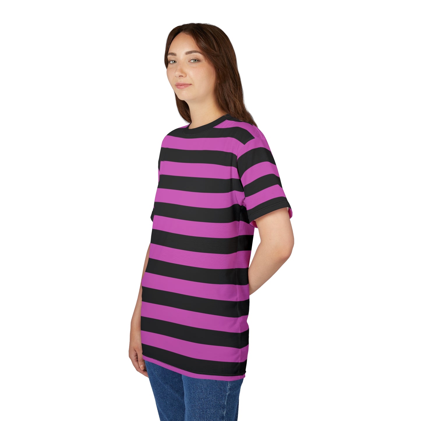 Black and Pink Striped Tshirt, Purple Designer Graphic Aesthetic Lightweight Heavyweight Crewneck Men Women Tee Top Short Sleeve Shirt