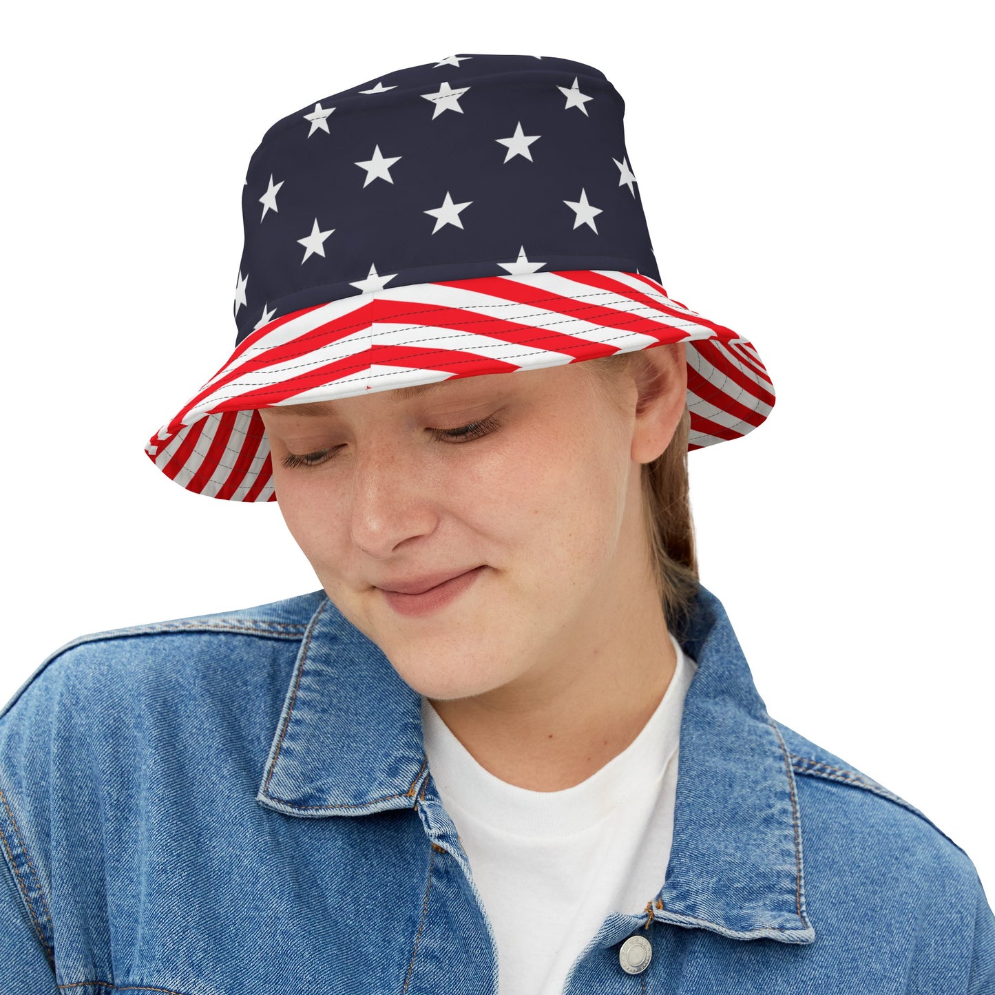 American Flag Bucket Cap Hat, Stars Stripes Red White Blue 4th of July Beach Women Men Golf Vintage Festival Cute Sun Shade Ladies Guys