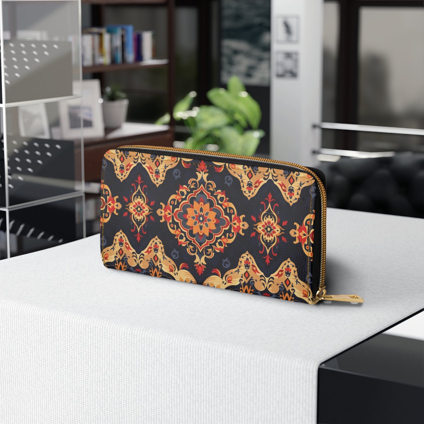Boho Leather Wallet Women, Bohemian Ethnic Vegan Zipper Zip Around Coins Credit Cards Pocket Cash Ladies Pouch Slim Clutch Purse Gift