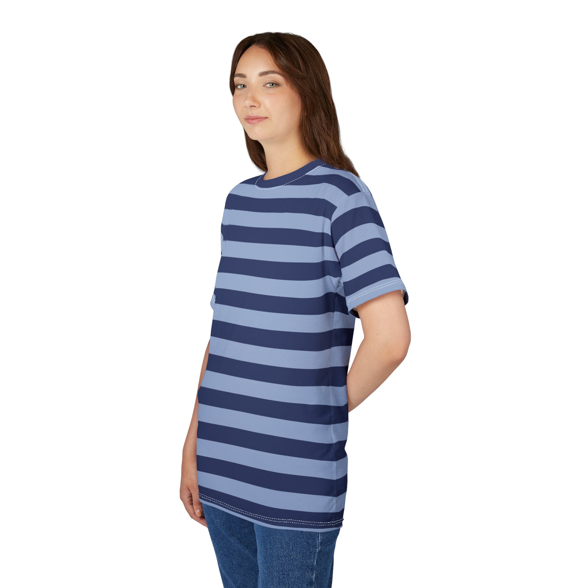 Dark and Light Blue Tshirt, Navy Striped Stripe Designer Graphic Lightweight Heavyweight Crewneck Men Women Tee Top Short Sleeve Shirt