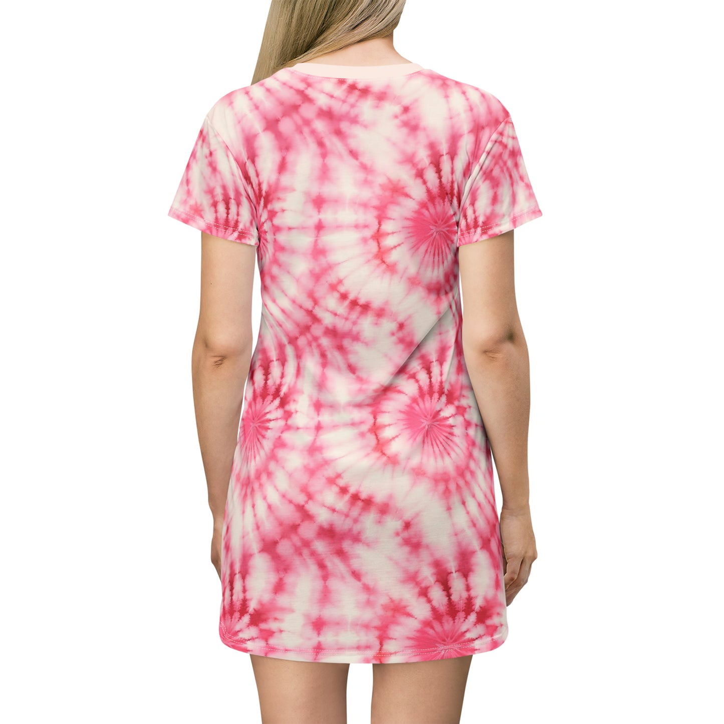 Pink Tie Dye Tshirt Dress, Women Summer Beach Cute Festival Party Casual Designer Short Sleeve Girls Ladies Cover Up Tee Starcove Fashion