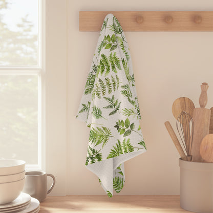 Ferns Kitchen Towel, Botanical Plants Cottagecore Tea Dish Hand Towel Great Cute Gift Her Women Farmhouse Flour Sack Linen Cloth