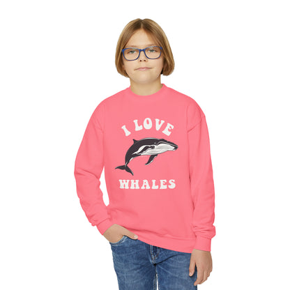 I love Whales Kids Sweatshirt, Humpback Ocean Beach Pullover Gift Graphic Sea Youth Crewneck Girls Boys Children Cotton Aesthetic Sweater