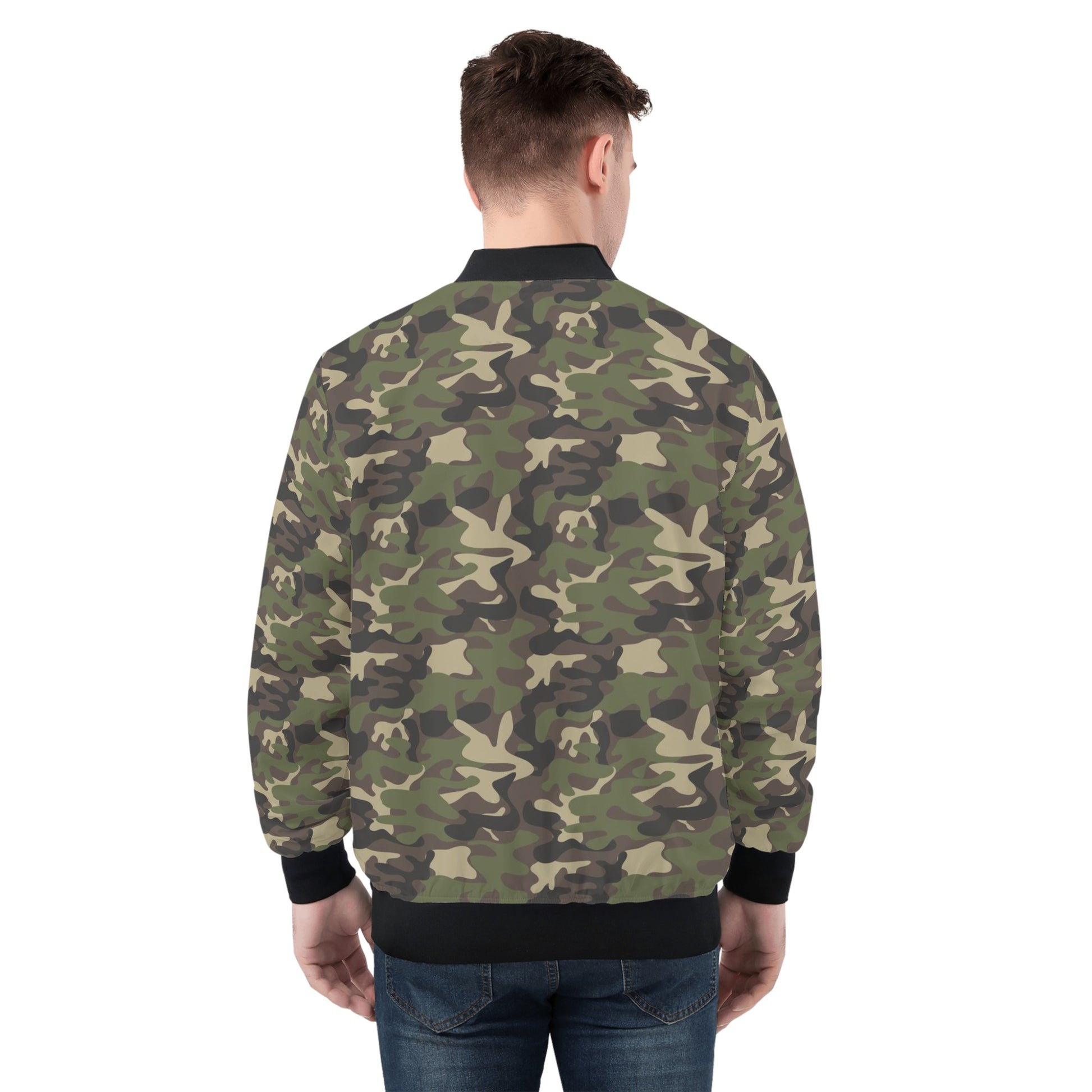 Camo Men Bomber Jacket, Green Camouflage Army Streetwear Unisex Winter Vintage Varsity Warm Designer Coat Outfit Plus Size Starcove Fashion