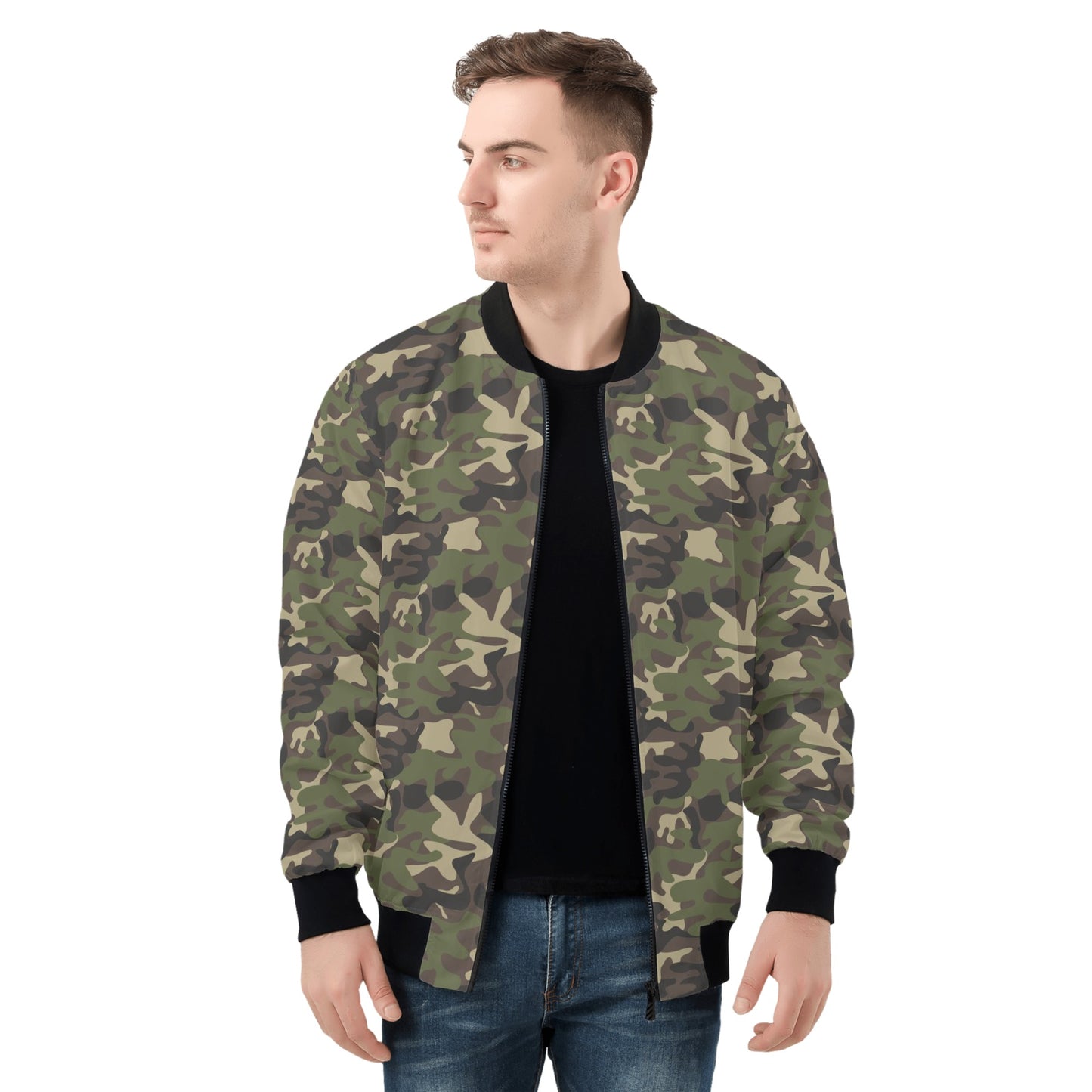Camo Men Bomber Jacket, Green Camouflage Army Streetwear Unisex Winter Vintage Varsity Warm Designer Coat Outfit Plus Size Starcove Fashion
