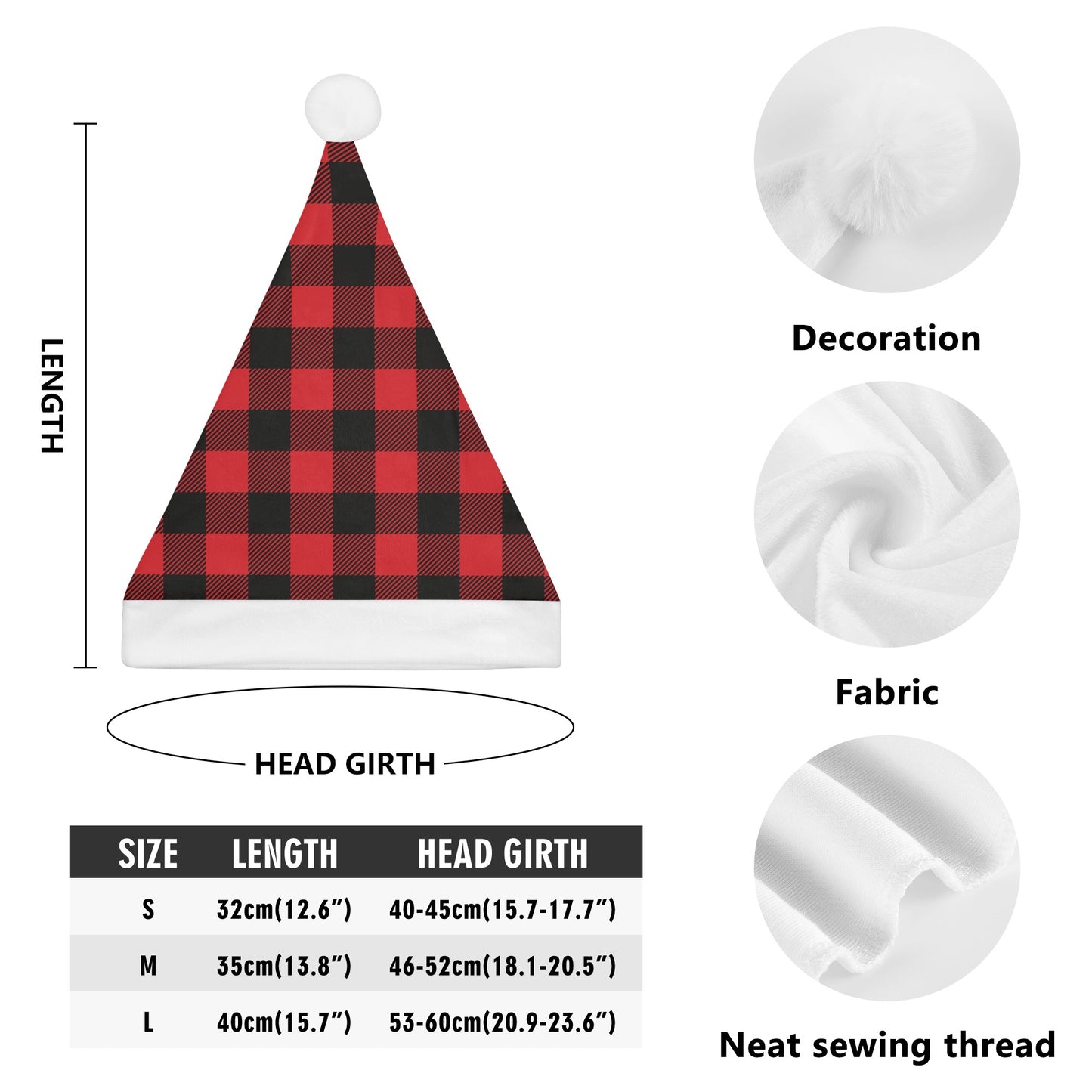 Red Black Buffalo Plaid Santa Claus Hat, Christmas Xmas Adults Kids Children Holiday Festive Cap Men Guys Women Ladies Small Large Starcove Fashion