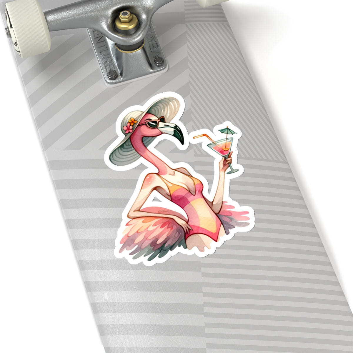 Cocktail Flamingo Sticker Decal, Pink Funny Character Water Art Vinyl Laptop Cool Waterbottle Tumbler Car Waterproof Bumper Clear Aesthetic