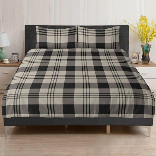 Black Grey Plaid Bedding Set (3 pcs), Tartan Check One Duvet Cover and Two Pillow Covers California King Queen Full Twin Bed Bedroom Decor