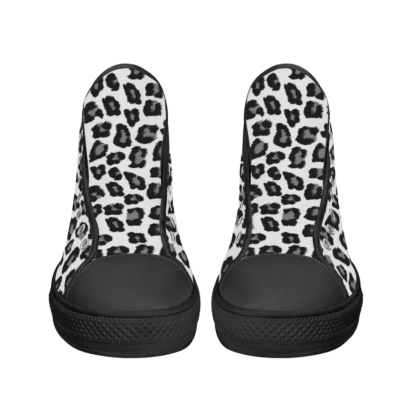 Snow Leopard Women High Top Shoes, Animal Print Lace Up Sneakers Footwear Canvas Streetwear Ladies Girls White Black Trainers Designer Gift