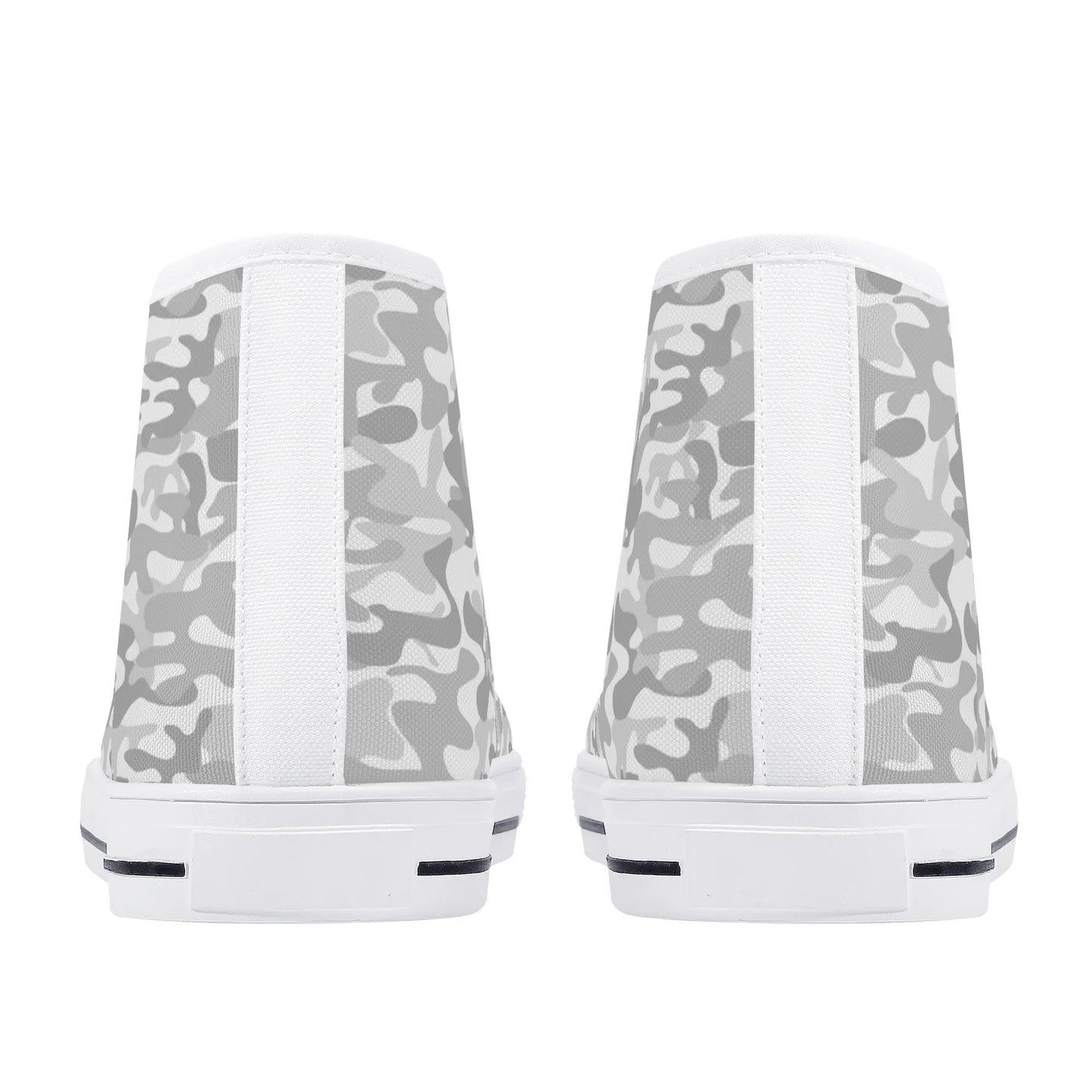 White Camo Women High Top Shoes, Camouflage Lace Up Sneakers Footwear Canvas Streetwear Ladies Girls Trainers Designer Gift