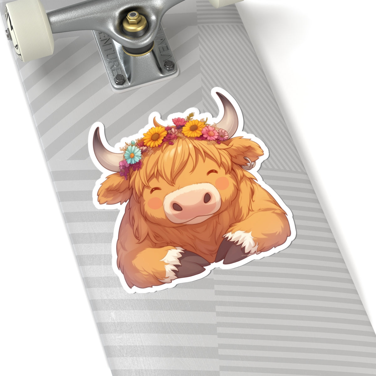 Highland Cow Sticker Decal, Anime Scottish Cattle Floral Art Vinyl Laptop Cute Waterbottle Tumbler Car Waterproof Bumper Clear Die Cut Wall