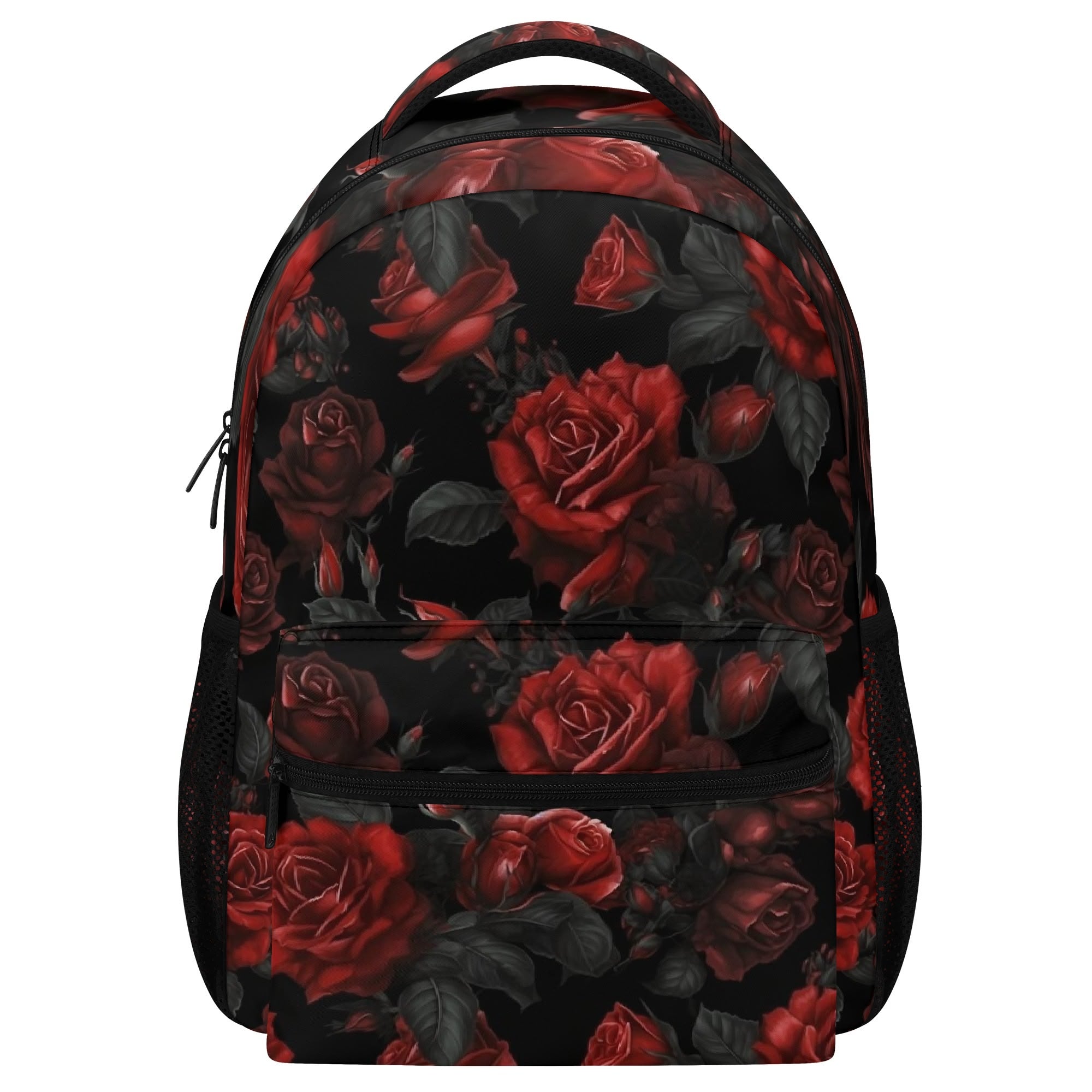 black leather backpack with roses Red Backpack, Dark Floral Flowers Gothic Witchy Men Women Kids Books School College Waterproof Pockets 15 Inch Laptop Travel Bag leisure activities Mini Travel Crossbody Bag Leather Messenger Model:STLSW10000PGC