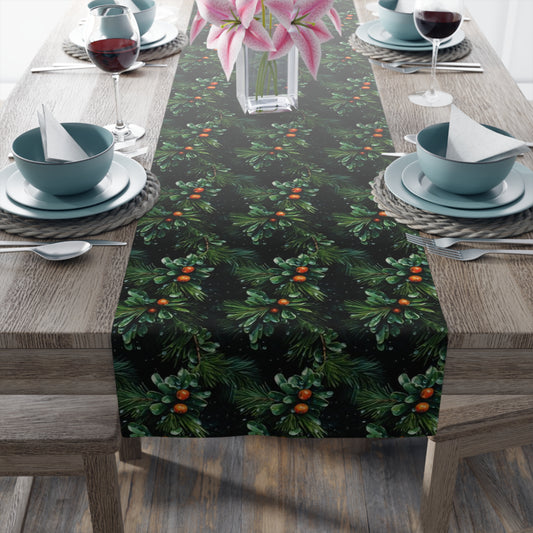 Christmas Table Runner, Green Holiday Xmas Tree Vintage Festive Home Decor Decoration Theme Tablecloth Linen