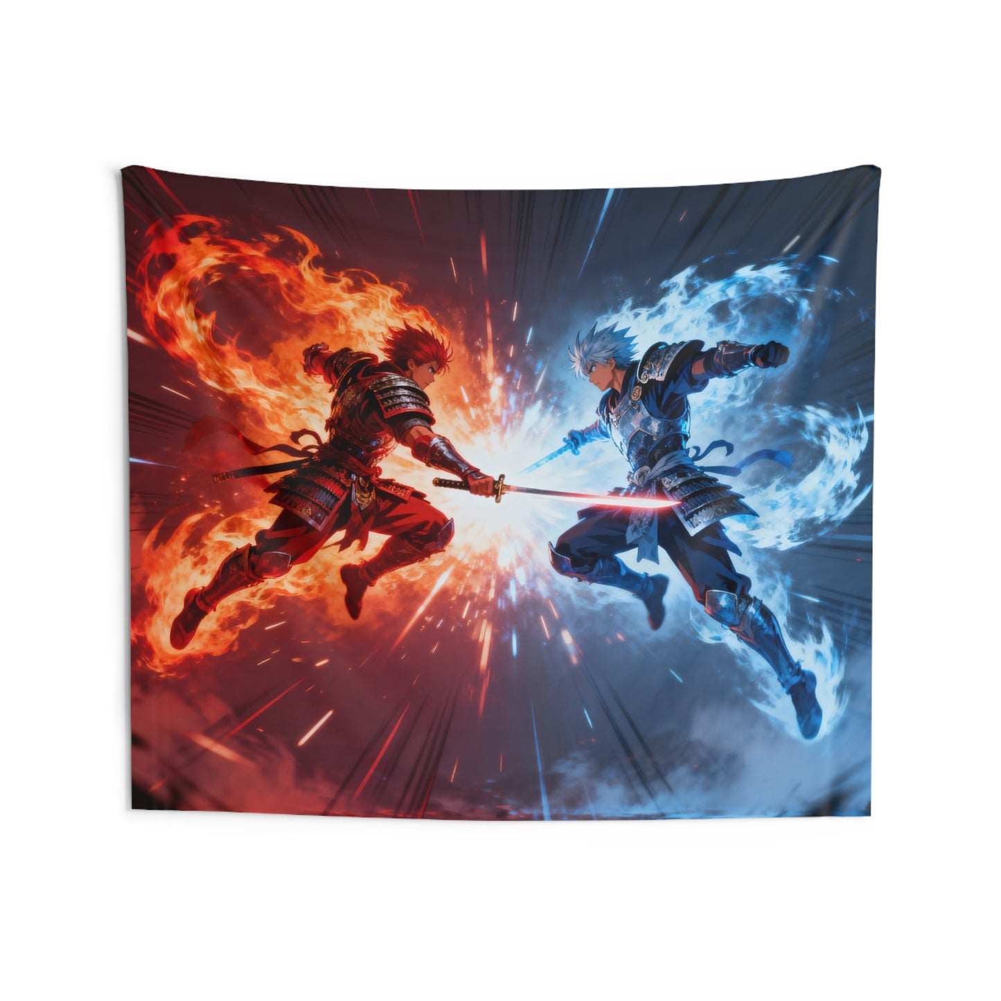 Anime Tapestry, Warriors Fire Ice Battle Wall Art Hanging Cool Unique Landscape Large Small Decor Bedroom College Dorm Room