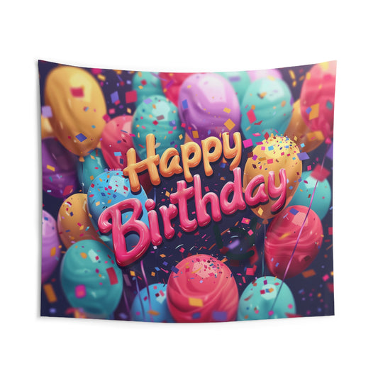 Happy Birthday Tapestry, Balloons Festive Wall Art Hanging Cool Unique Landscape Large Small Decor Bedroom College Dorm Room