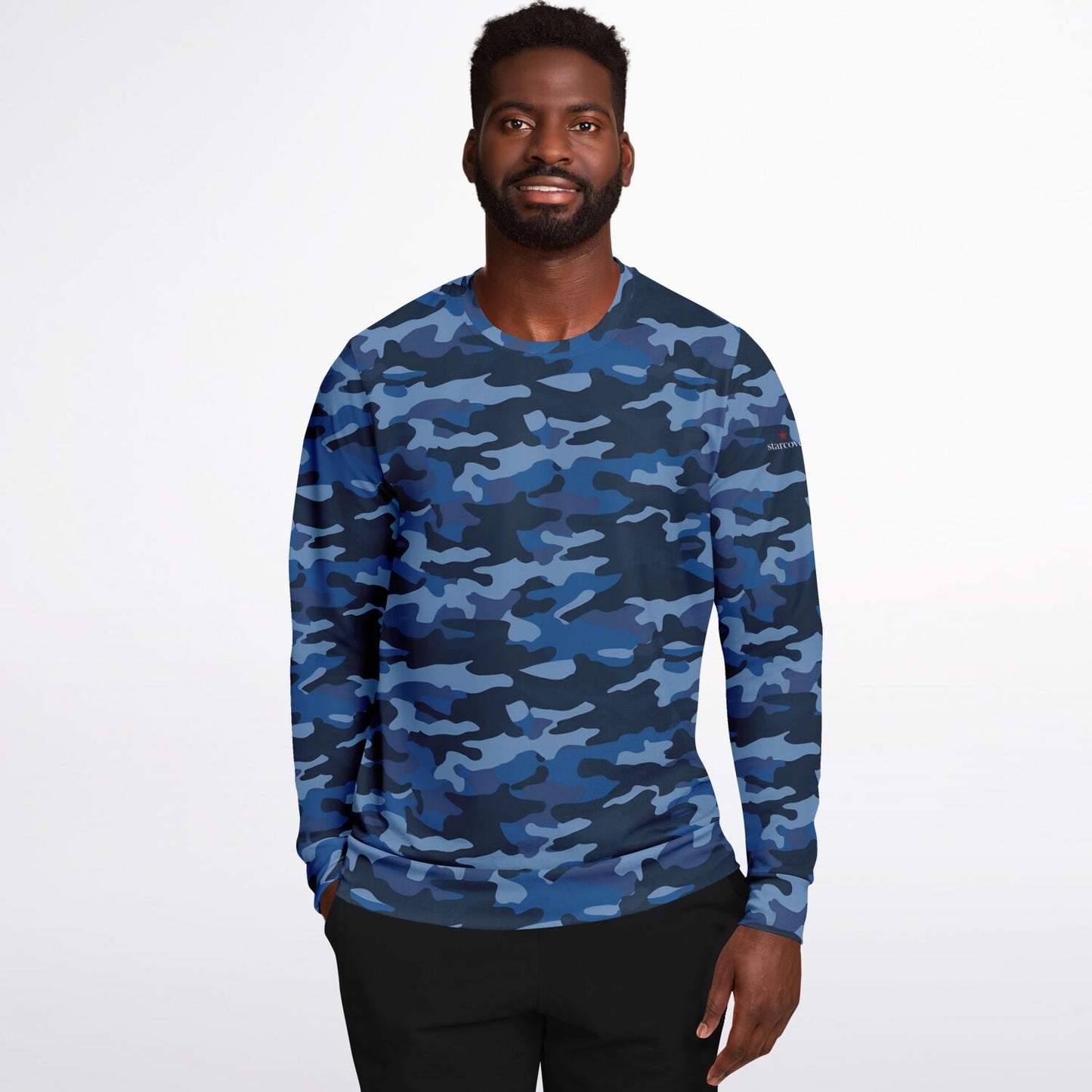 Blue Camo Sweatshirt, Camouflage Dark Navy Crewneck Fleece Cotton Sweater Jumper Pullover Men Women Adult Aesthetic Designer Top - Starcove Fashion