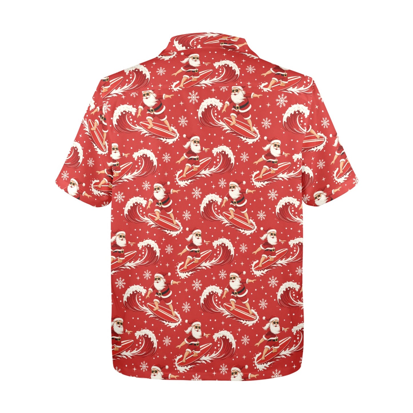 Christmas Hawaiian Men Shirt, Red Santa Claus Surfing Xmas Beach Print Vintage Aloha Hawaii Retro Tropical Plus Size Pocket Guys Button Down
