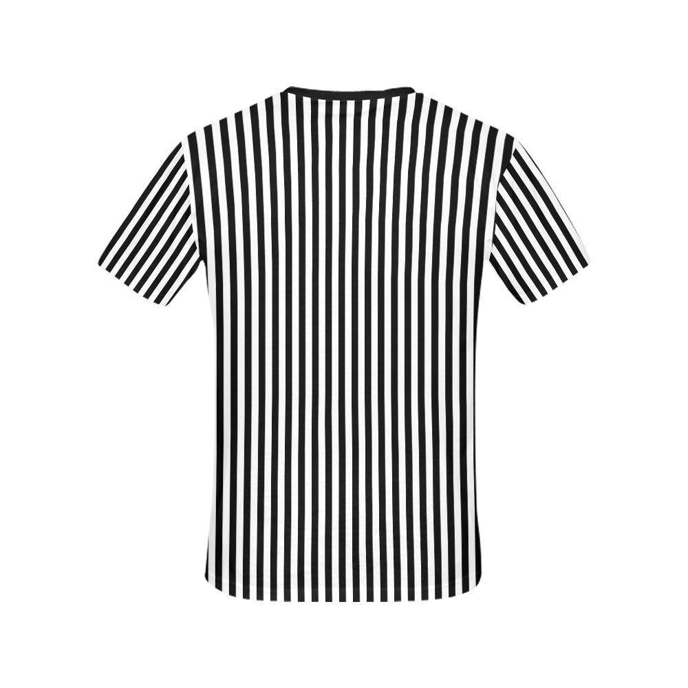 Black White Striped Women Tshirt, Vertical Stripes Ladies Female Designer Adult Graphic Aesthetic Fashion Fitted Crewneck Tee Shirt Top