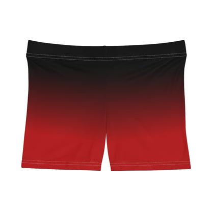 Black Red Ombre Women Shorts, Gradient Tie Dye Yoga Biker Sport Workout Gym Festival Running Moisture Wicking Ladies Bottoms