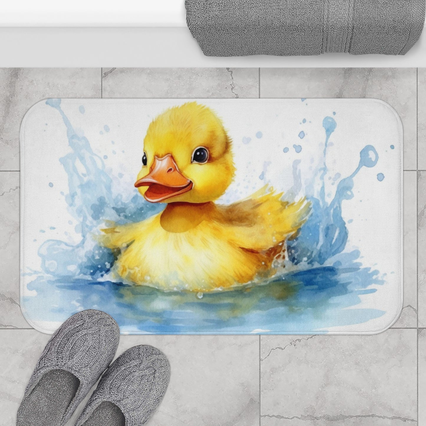 Yellow Duck Bath Mat, Watercolor Cute Shower Bathroom Decor Non Slip Floor Memory Foam Microfiber Large Small Washable Rug Starcove Fashion