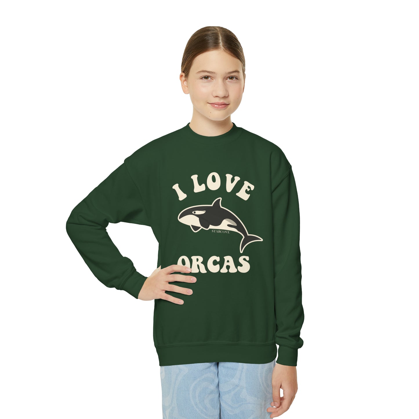 I Love Orcas Kids Sweatshirt, Killer Whales Ocean Beach Gift Graphic Sea Youth Crewneck Girls Boys Children Pullover - Starcove Fashion