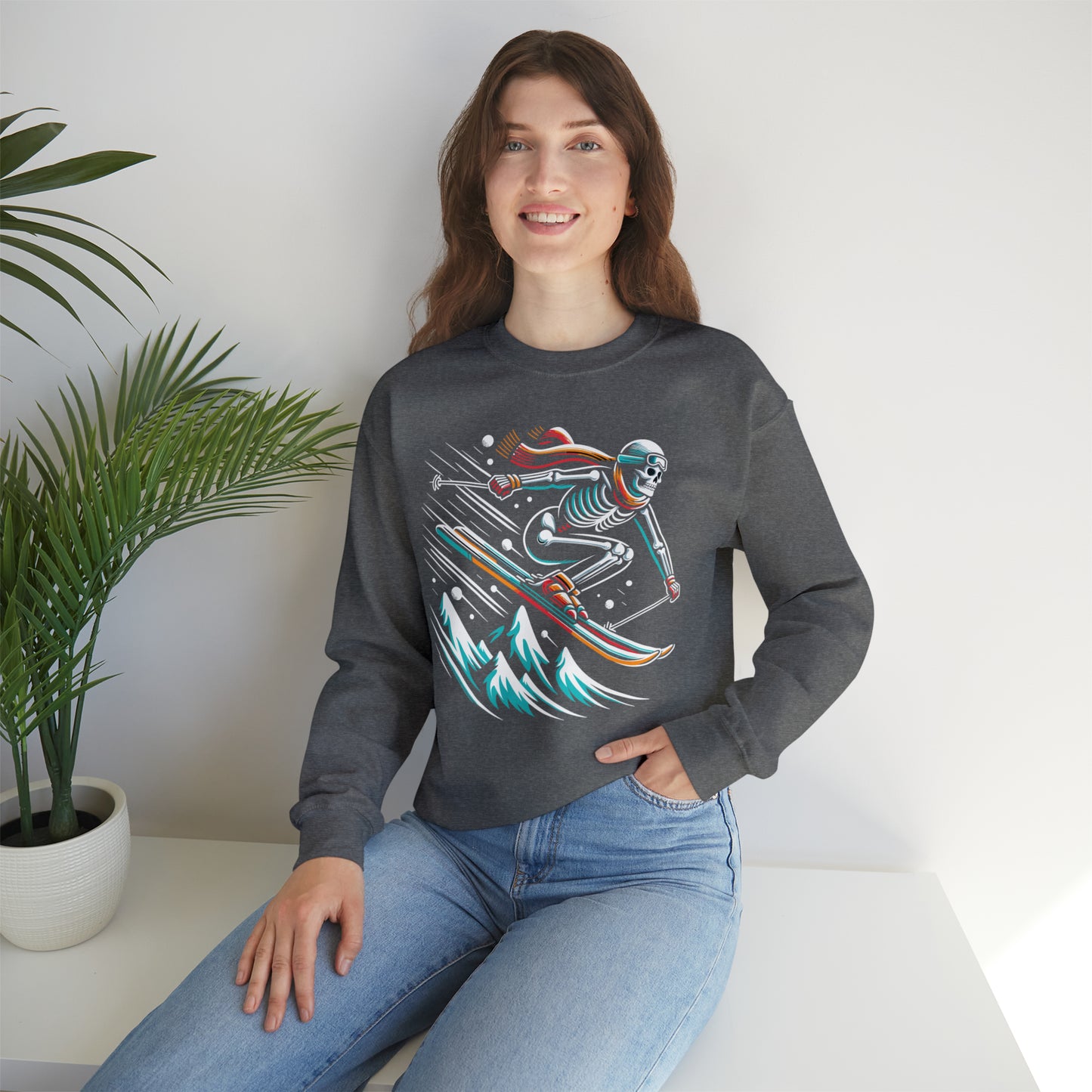 Skeleton Ski Sweatshirt, Skiing Mountain Graphic skied Crewneck Fleece Cotton Sweater Jumper Pullover Men Women Girls Aesthetic Top Starcove Fashion