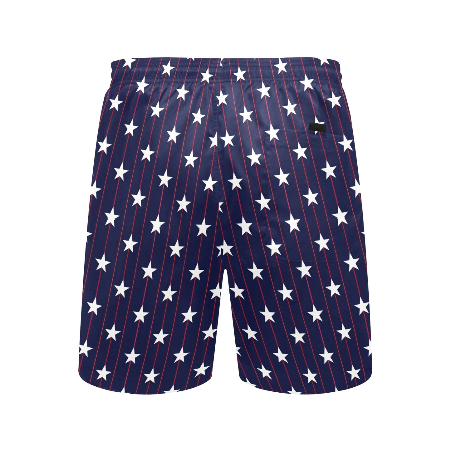 Preppy American Flag Stars Men Swim Trunks, Red White Blue Shorts USA Beach Pockets Mesh Lining Drawstring 4th of July Patriotic Plus Size - Starcove Fashion