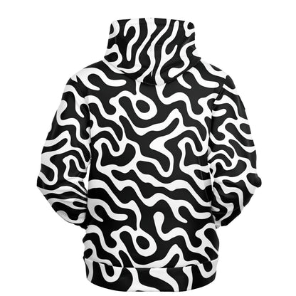 Black White Hoodie, Trippy Psychedelic Wavy Groovy Funky Pullover Men Women Adult Aesthetic Graphic Cotton Hooded Sweatshirt Pockets