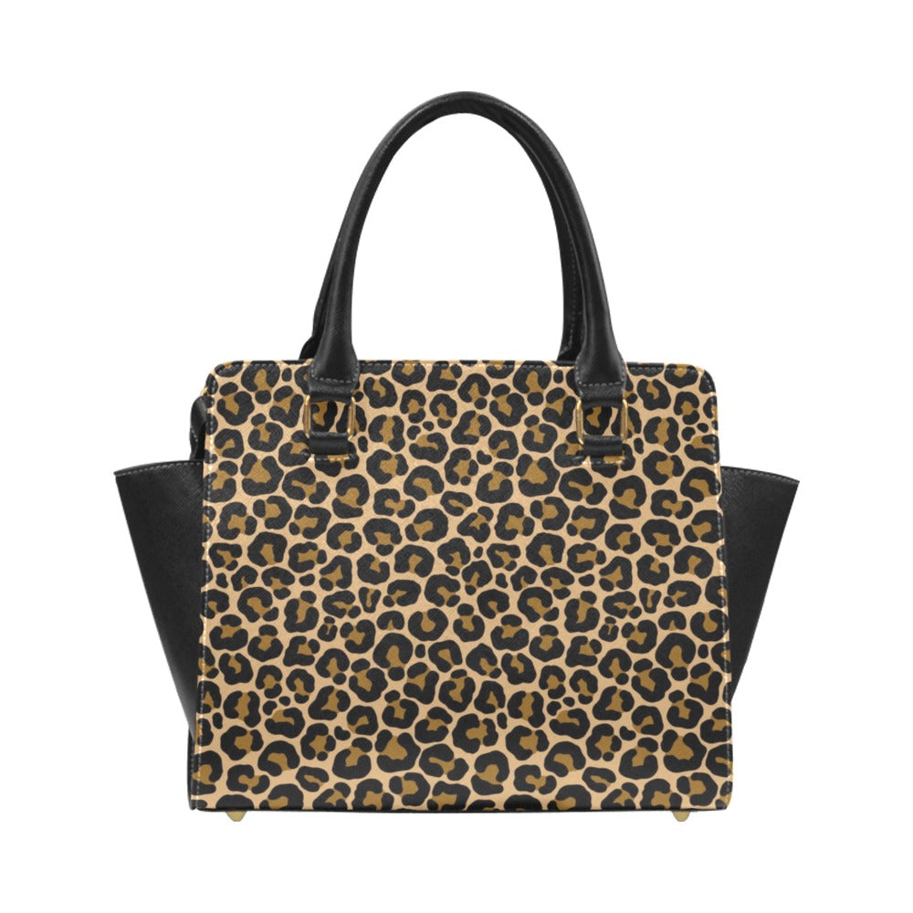 Leopard Purse Handbag, Animal Print Cheetah Brown Vegan Leather Designer Women Gift Satchel Top Zip Handle Bag Shoulder Crossbody Strap