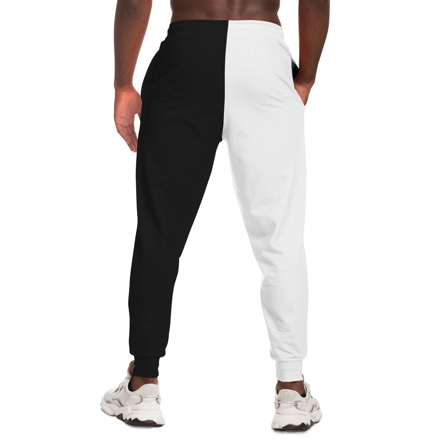 Half Black Half White Joggers Sweatpants with Pockets, Two Tone Split Color Women Men Male Female Ladies Fleece Comfy Sweats Pants Bottoms