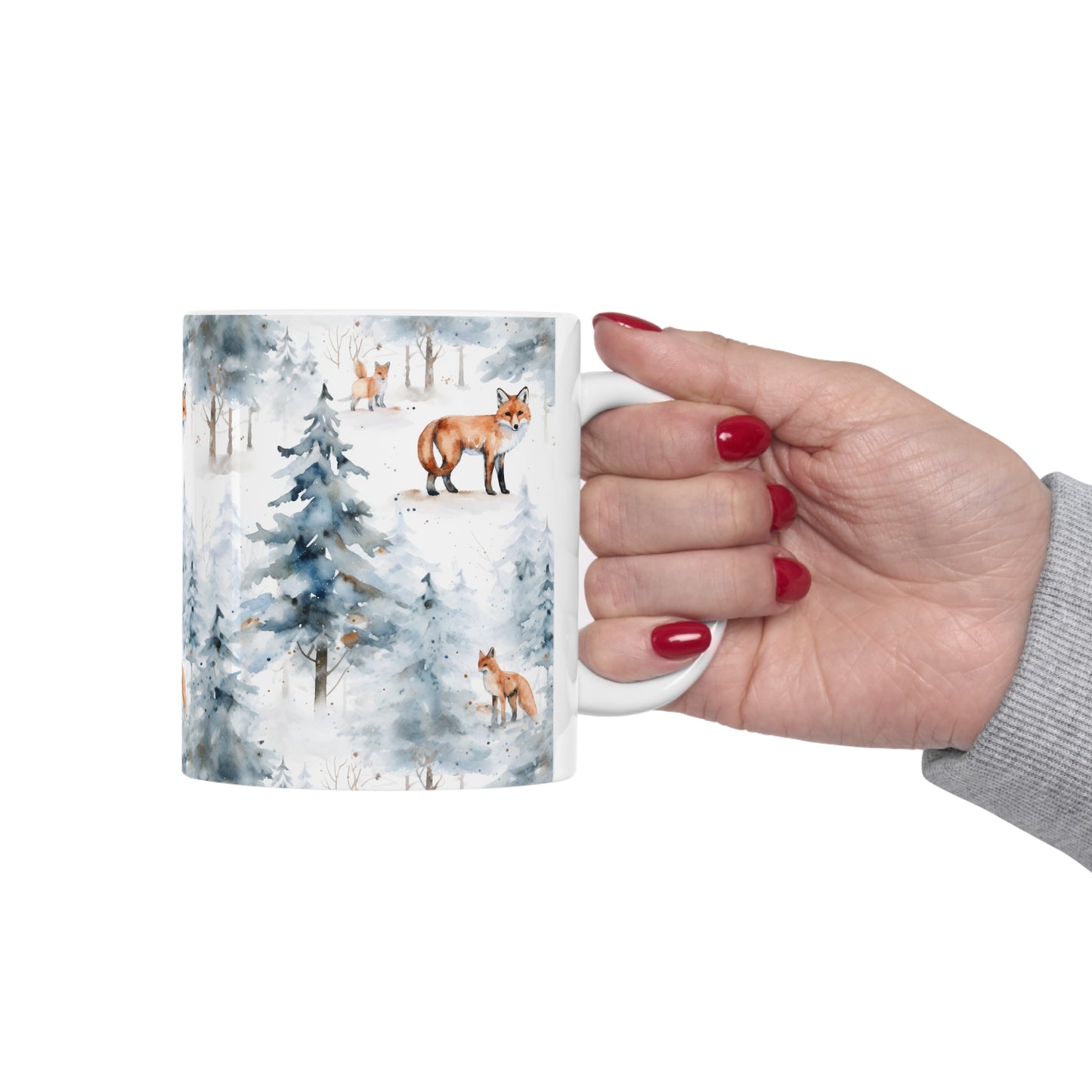 Ginger Fox Coffee Mug, Winter Landscape Forest Trees Woodlands Snow Cute Animal Art Ceramic Cup Tea Hot Chocolate Unique Novelty Cool Gift Starcove Fashion