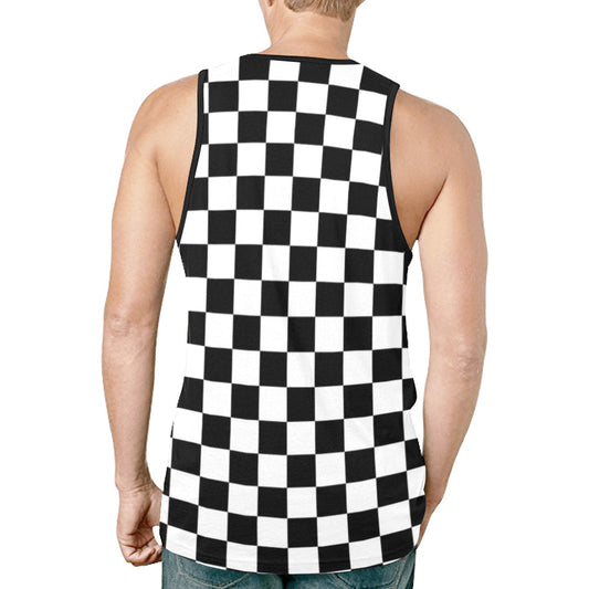Checkered Tank Top Shirt, Black White Check Men Guys Male Sleeveless Festival Yoga Workout Fitness Sports Summer Casual Muscle Graphic Tee