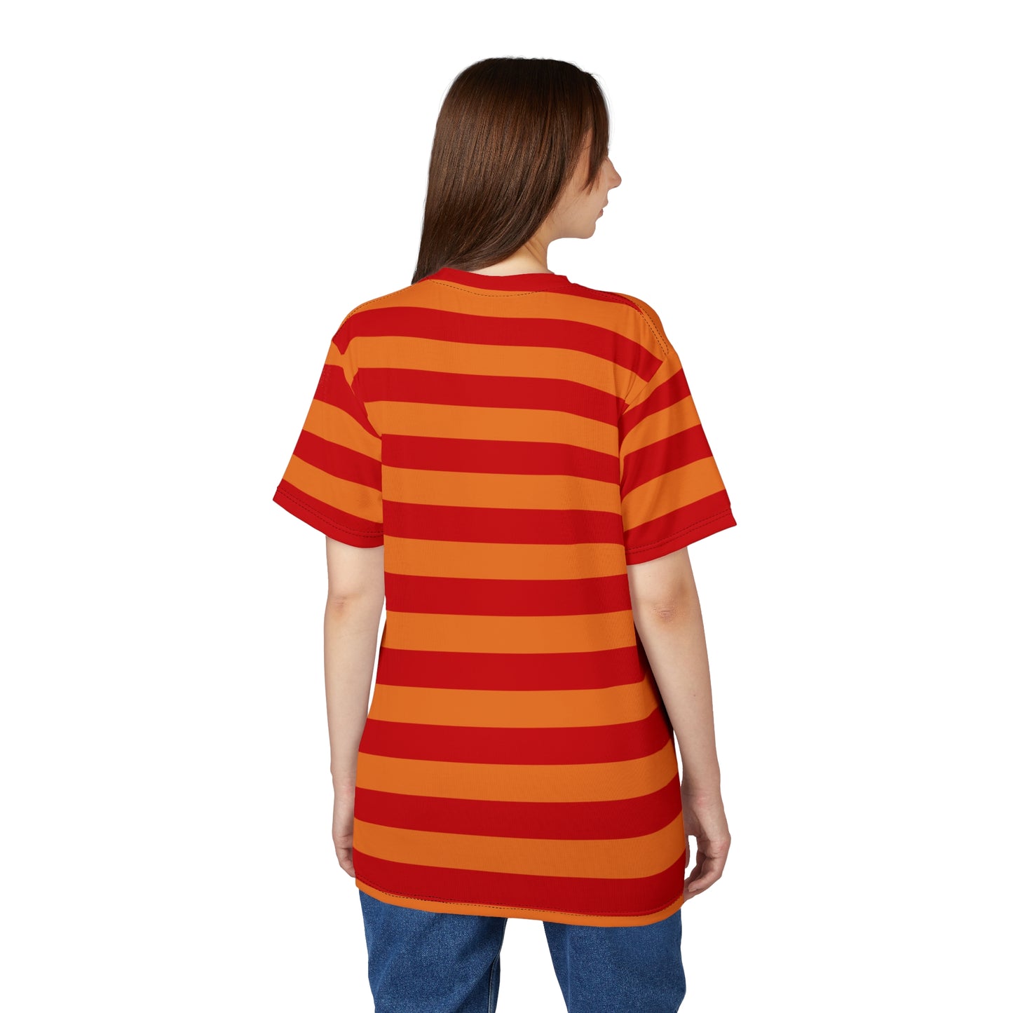 Red and Orange Striped Tshirt, Wide Stripe Designer Aesthetic Lightweight Heavyweight Crewneck Men Women Tee Top Short Sleeve Shirt - Starcove Fashion