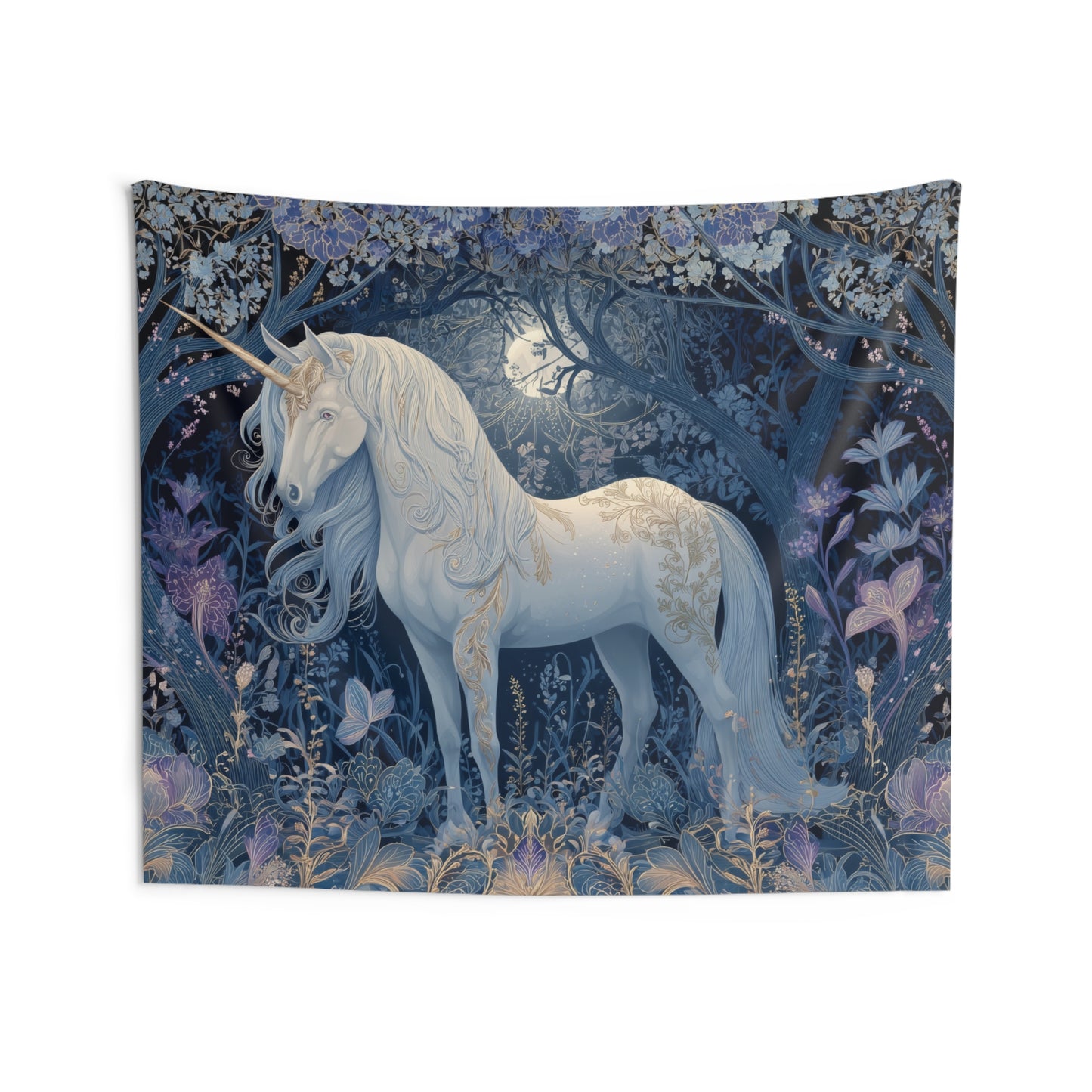 White Unicorn Tapestry, Enchanted Forest Wall Art Hanging Cool Unique Landscape Aesthetic Large Small Decor Bedroom College Dorm Room