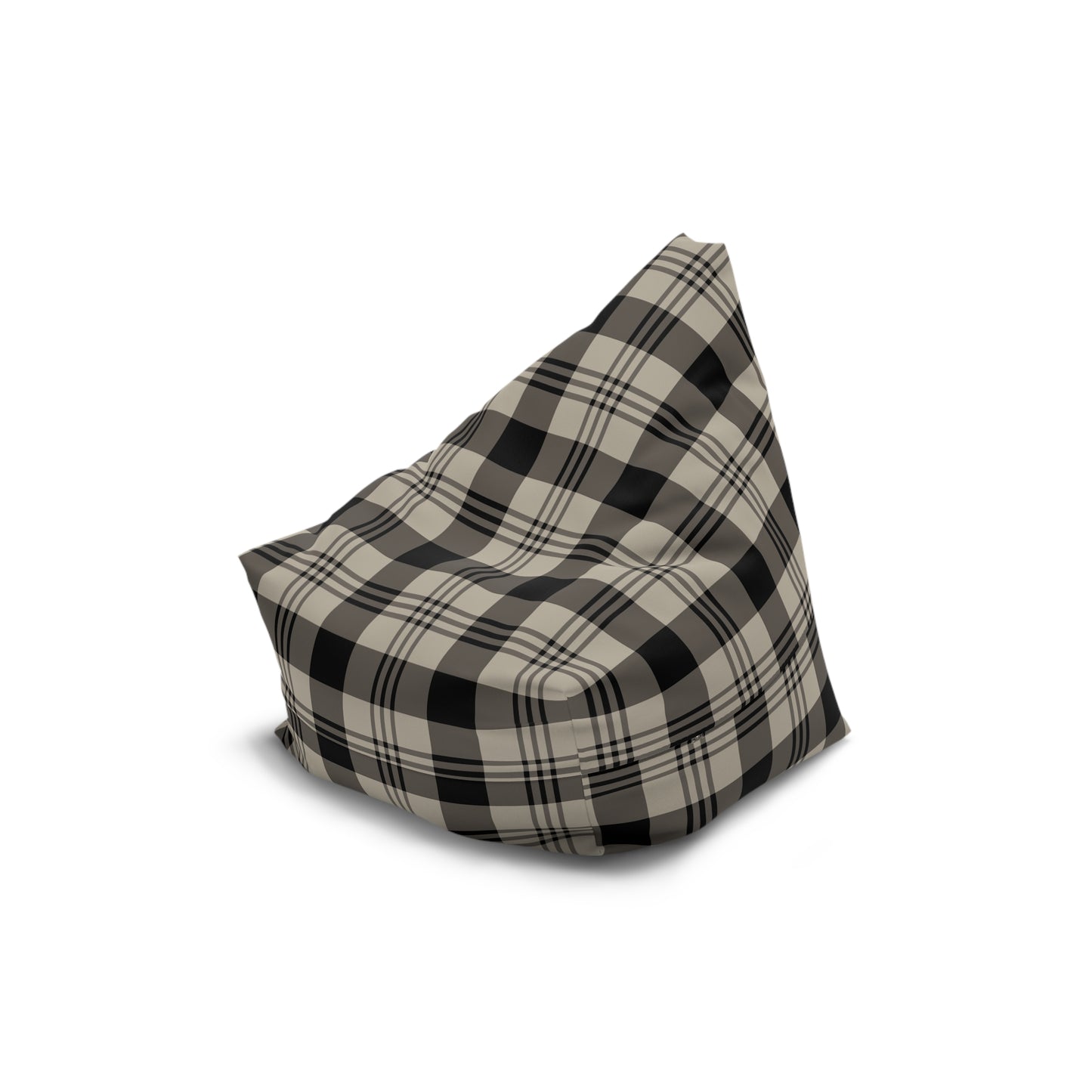 Plaid Bean Bag Chair Cover, Grey Beige Check Washable Triangle Furniture Small Large Adult Children Kids Sofa Apartment Dorm Unfilled Sack