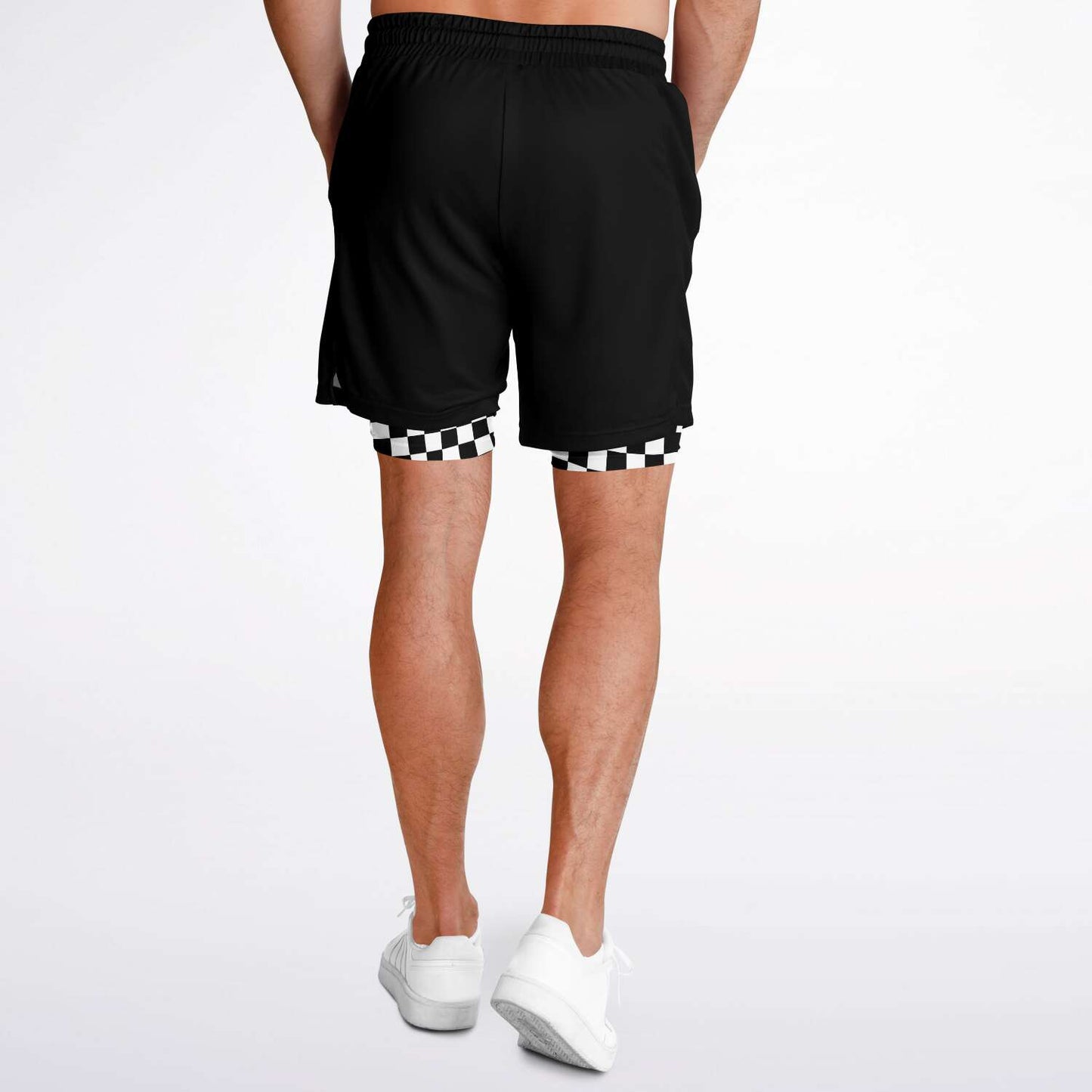 Black Men Lined Shorts 7 Inch, Checkerboard Compression Liner 2 in 1 Running Gym Workout Athletic Sports Breathable Mesh Zip Pockets Drawstring Starcove Fashion